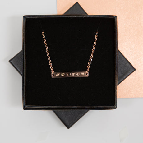 Roman Numeral or Coordinate Bar Necklace - Horizontal