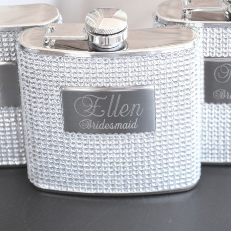Silver Bling Sparkle Flasks Engraved