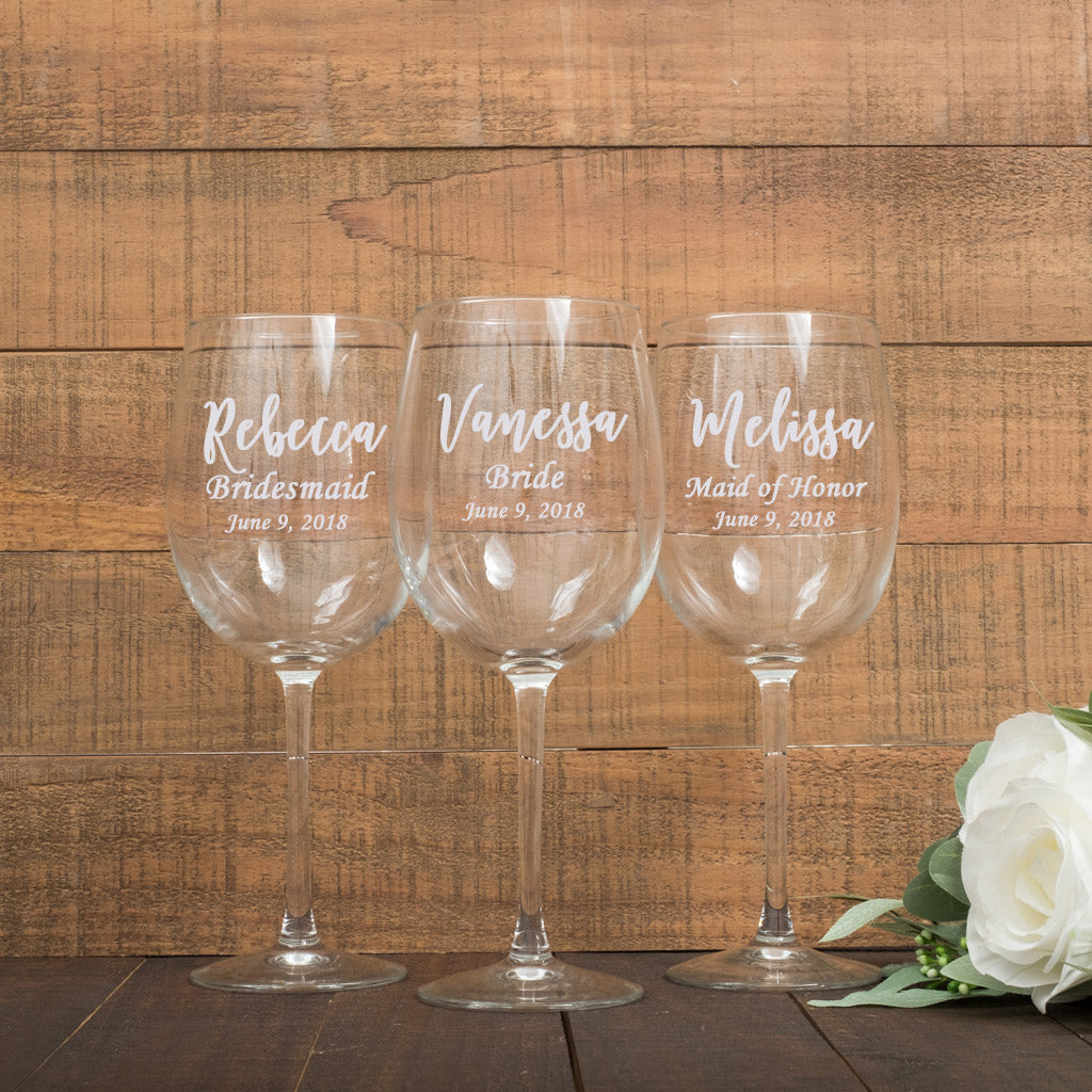 Set of 8 - Custom Engraved Bridal Party Wine Glass, Personalized