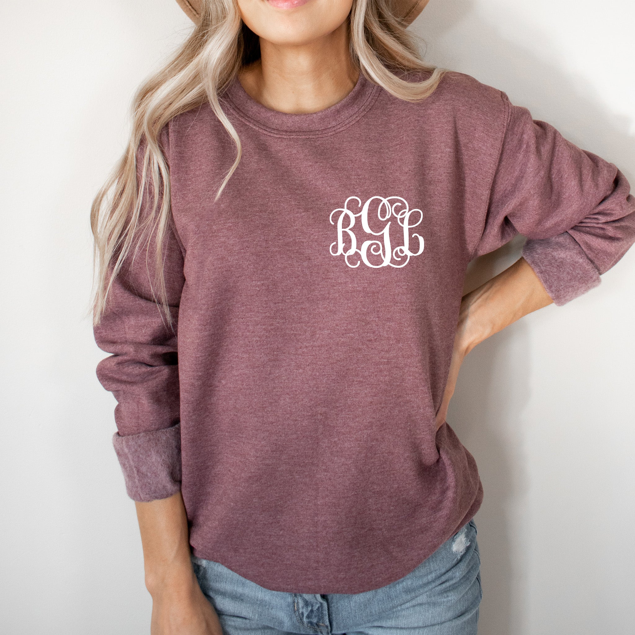 Letter A Rose Gold Flower Monogram | Lightweight Sweatshirt