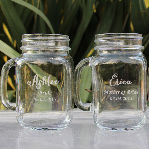 Engraved Maid of Honor & Bride Mason Jars