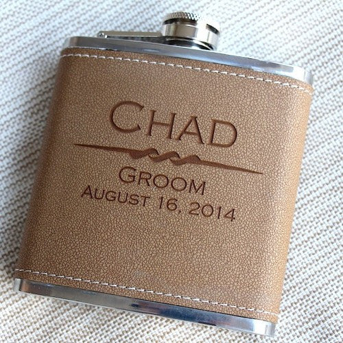 Engraved leather Groom flask Gift 